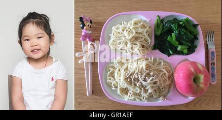 Hong Kong. 2. Sep, 2016. Die Combo am 2. September 2016 zeigt drei-jährige Lyu Haoyan dem Mittagessen zu Hause in Hongkong, Südchina. Das neue Semester hat begonnen, und mal sehen, was und wo müssen die Kinder zum Mittagessen. © Lui Sui Wai/Xinhua/Alamy Live-Nachrichten Stockfoto