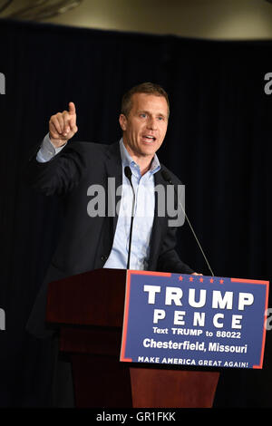 Chesterfield, MO, USA – 6. September 2016: Eric Greitens, Missouri Gouverneur Mike Pence spricht spricht Rallye in Chesterfield, Missouri. Bildnachweis: Gino's Premium Bilder/Alamy Live-Nachrichten Stockfoto