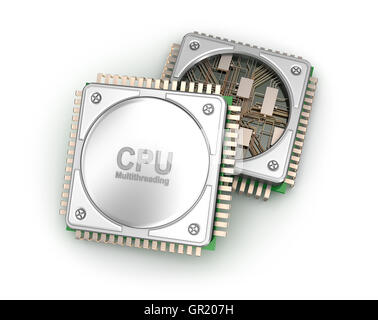 Zentralrechner Prozessoren CPU isoliert auf weißem Hintergrund. 3D illustration Stockfoto