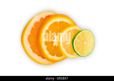 Vitamin C überladen, Stapel von geschnittenen Früchten Stockfoto