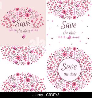 Satz von Vektor floral Frames. Cute Sammlung von Kränze von Hand gezeichneten Blätter und Blüten. Vintage set für Einladungen. Speichern Sie die Date-Karten und anderen Design. Stock Vektor