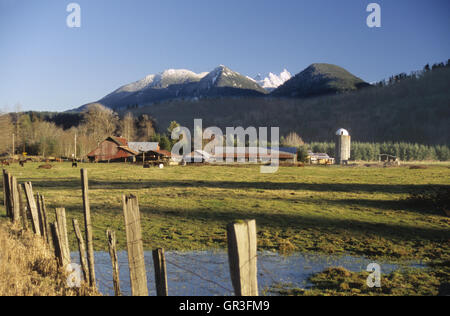 Eine große Farm im Bundesstaat Washington Cascade Mountains im pazifischen Nordwesten. Stockfoto