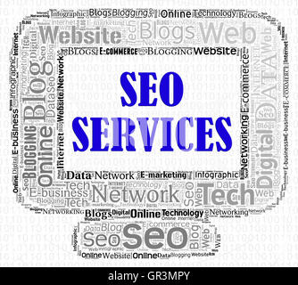 SEO Services zeigt Web-Site und Assist Stockfoto