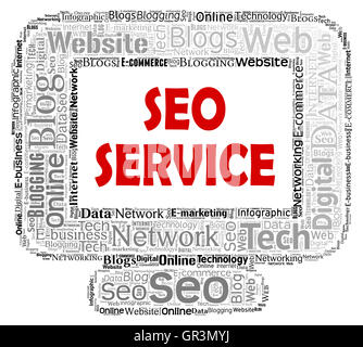 SEO-Service, Web-Site und Computer angibt Stockfoto