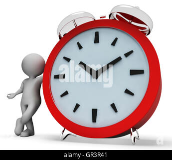 Zeigt Alarm Wecker wecken und Mann 3D-Rendering Stockfoto