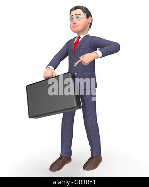 Charakter-Geschäftsmann mit Aktenkoffer Rendern "und" Executive 3D-Rendering Stockfoto