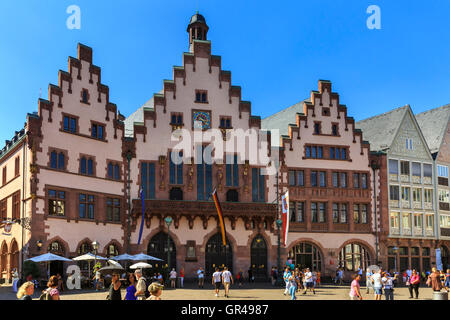 Frankfurter Römer mittelalterlichen Wahrzeichen und Rathaus in der historischen Altstadt, Frankfurt am Main, Deutschland Stockfoto