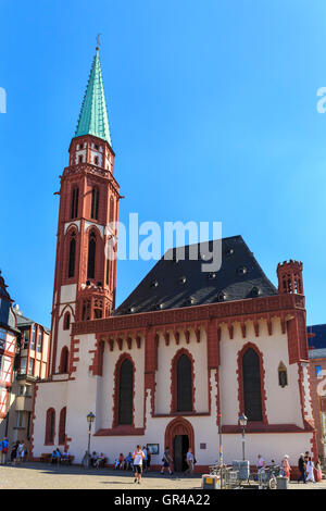 Alte Nikolaikirche, alte St.-Nikolaus-Kirche, Lutherische mittelalterliche Kirche in der Altstadt von Frankfurt am Main, Deutschland Stockfoto