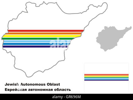 Der Umriß des jüdischen Autonomen Gebiets mit Flagge. Regionen der Russischen Föderation. Vektor-Illustration. Stockfoto