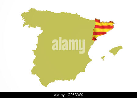 3D Darstellung der Karte mit Catalonia Flagge Kataloniens und Spanien Karte Stockfoto