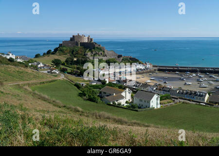 Malerische Aussicht auf den Mont Orguiel Burg, Jersey, Kanalinseln. Stockfoto