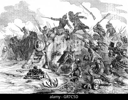 Die russische Armee Angriff britischer Armee Gräben während des Krimkrieges, 1853-1856 Stockfoto