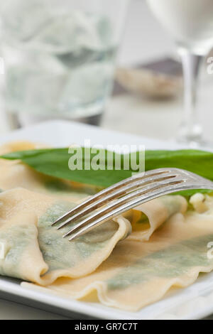 Bärlauch-Nudeln Stockfoto