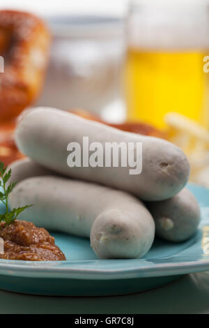 Bayerische Weißwurst Stockfoto