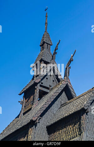 Stabkirche Aus Dem 12. Halbmonatsschrift Im Laerdal In Norwegen Gelegen Stockfoto