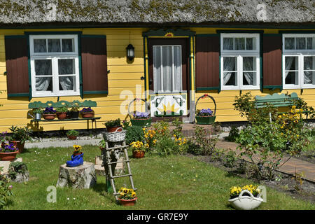 Haus mit Strohdach Stockfoto