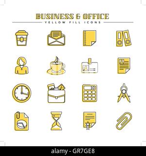 Business und Office, stellen gelbe Füllung icons Stock Vektor