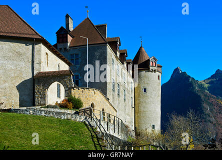 Schloss Gruyères, Gruyères, Kanton Freiburg, Schweiz Stockfoto