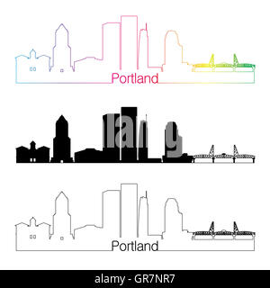Portland V2 Skyline linearen Stil mit Regenbogen in bearbeitbare Vektordatei Stockfoto