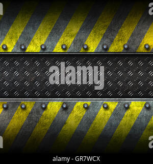 Grunge Metall und Diamant-Platte mit gelb bemalt. Sicherheits-Zone. 3D Illustration. Hintergrund und Textur. Stockfoto