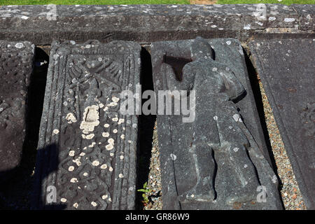 Schottland, Friedhof von Kilmartin, Krypta mit mehr als 500 Jahre alte Grab records Stockfoto