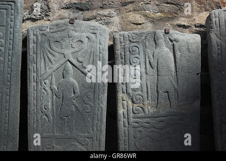 Schottland, Friedhof von Kilmartin, Krypta mit mehr als 500 Jahre alte Grab records Stockfoto