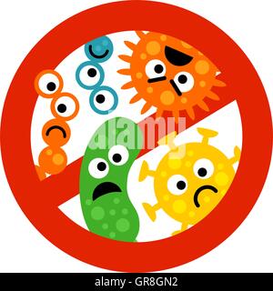 Stoppschild Bakterium mit niedlichen Cartoon Edelsteine im flachen Stil Stock Vektor