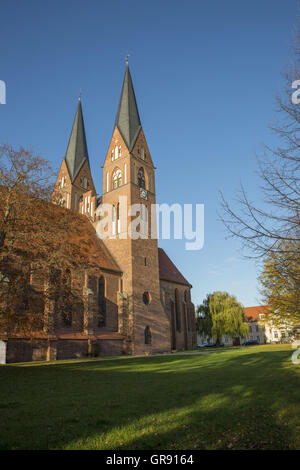 Kloster Kirche der Hl. Dreifaltigkeit und Wichmann Linde Neuruppin, Mecklenburg Stockfoto