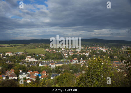 Teilansicht des Pößneck mit einem bewölkten Himmel, Thüringen, Deutschland, Europa Stockfoto