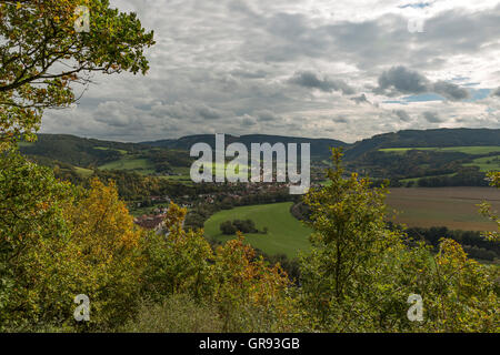 Saaletal-Tal In Kaulsdorf im Herbst, Saalfeld-Rudolstadt, Thüringen, Deutschland, Europa Stockfoto