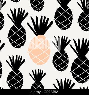 Nahtlose wiederholendes Muster mit Ananas in schwarz und Pastel Pink auf cremefarbenen Hintergrund. Moderne Textilien, Grußkarten, Poster, Stock Vektor