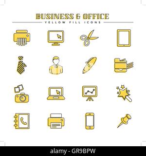 Business und Office, stellen gelbe Füllung icons Stock Vektor