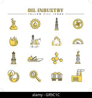 Öl-Industrie und Energie-gelbe Füllung-Symbole Stock Vektor
