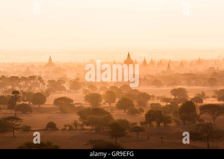 Tempel morgens Nebel, Bagan, Mandalay Region, Myanmar, Asien Stockfoto