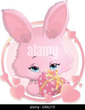 Kaninchen, umgeben von Herzen Stock Vektor