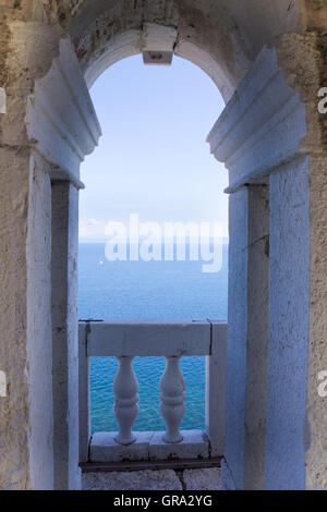 Blick von der Kirche Turm von St. Georg Kathedrale auf der Adria-Küste, Piran, Halbinsel Istrien, Slowenien, Europa Stockfoto