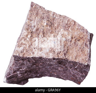Makroaufnahmen von Sedimentgestein Proben - Kalksteinen Stein isoliert auf weißem Hintergrund Stockfoto