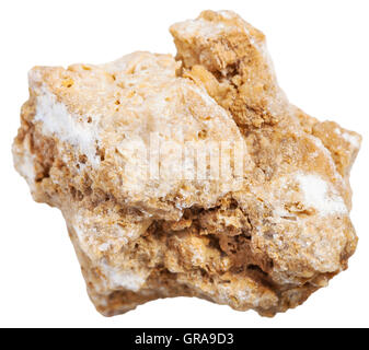 Makroaufnahmen von Sedimentgestein Proben - Travertin Mineral isoliert auf weißem Hintergrund Stockfoto