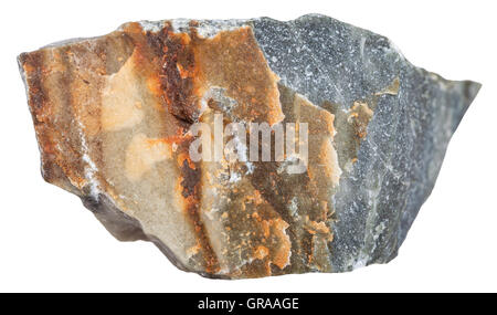 Makroaufnahmen von metamorpher Felsen Proben - Hornfels Mineral isoliert auf weißem Hintergrund Stockfoto