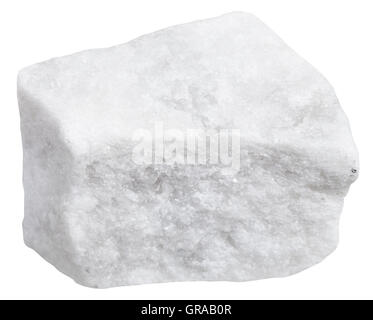 Makroaufnahmen von metamorpher Felsen Proben - Stück aus weißem Marmor, die isoliert auf weißem Hintergrund Stockfoto