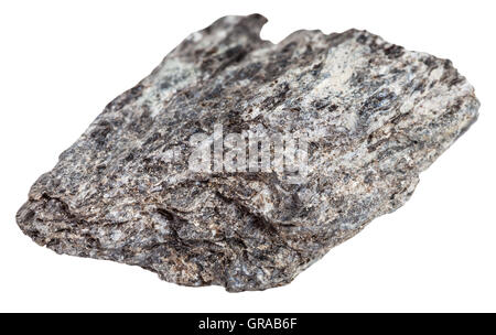 Makroaufnahmen von metamorpher Felsen Proben - Quarz Biotit Schiefer Stein isoliert auf weißem Hintergrund Stockfoto