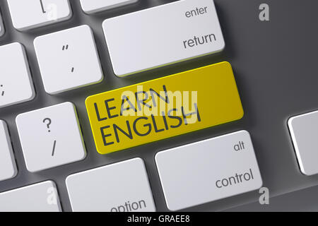 Gelb lernen Englisch-Taste auf der Tastatur. 3D Illustration. Stockfoto