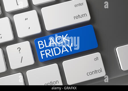 Blue Black Friday Tastatur auf Tastatur. 3D Illustration. Stockfoto