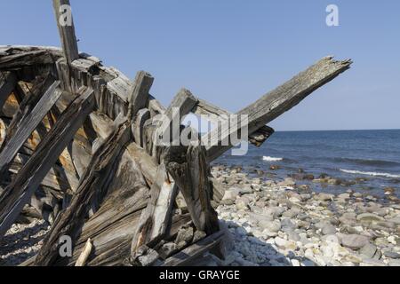 Wrack der Schoner Swiks, gestrandet auf Weihnachten 1926 Blick vom Bug bis zum Meer im Nordosten Stockfoto