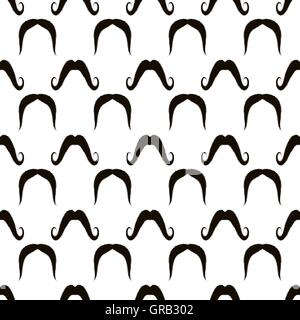 Schwarze behaarte Schnurrbart Silhouetten nahtloses Muster Stock Vektor