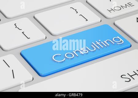 Beratung-Taste, blaue Taste auf Tastatur. 3D-Rendering Stockfoto