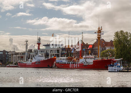 Feuerschiff Borkum Riff und Elbe 1 In der alten Binnenhafen Stockfoto