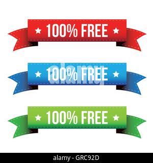 100 Prozent gratis Band set - rot, blau, grün Stock Vektor