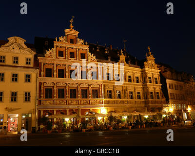 Fischmarkt, Stadthäuser im Abend, Erfurt, Thüringen, Deutschland, Europa Stockfoto