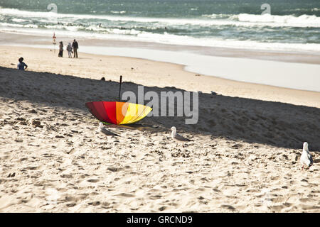 Bunten Sonnenschirm am Strand Stockfoto